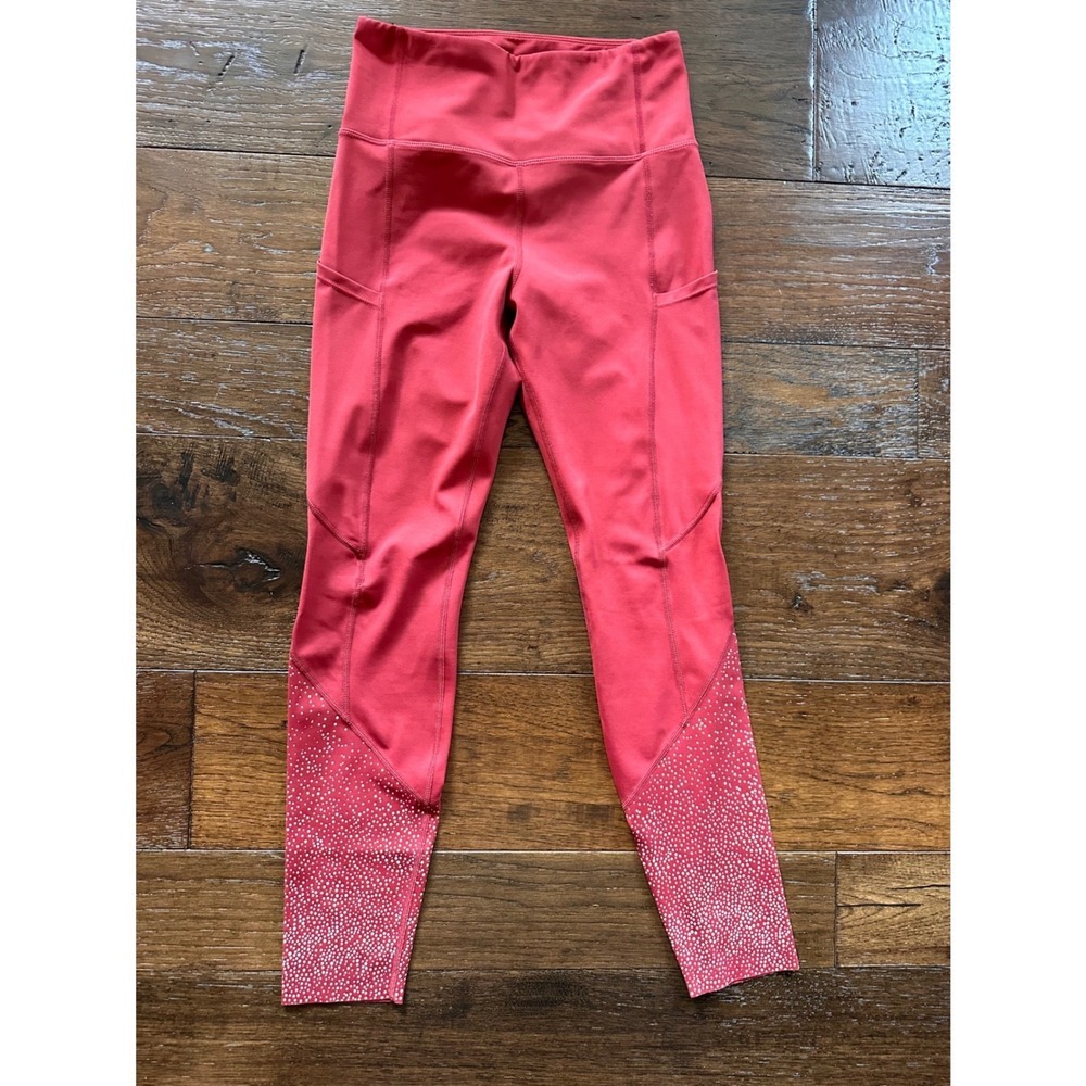 Zyia Active Red Reflective Dot High Waisted Pocket Leggings Womens Size 4